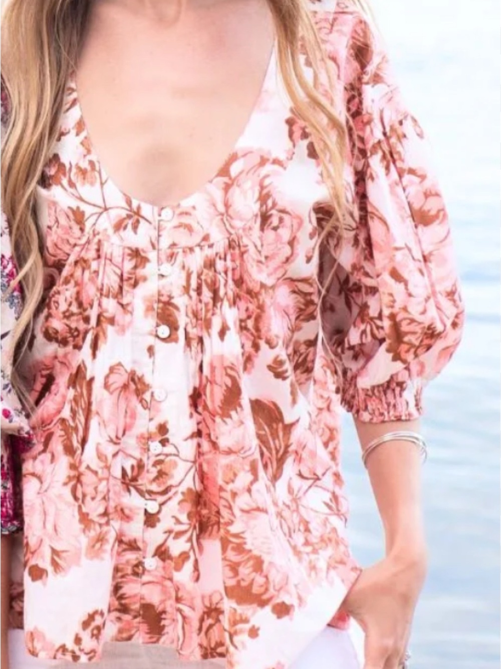 House of Lacuna Lou Lou Blouse Rose Rust Floral Boho Oversized